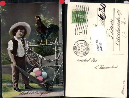104572,Ostern Hahn Huhn Junge Karren Ostereier