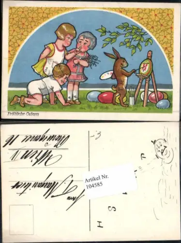104585,Ostern Süsse Kinder Osterhase malt Ostereier