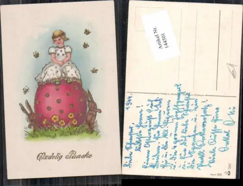 144501,Ostern Osterhase Mädchen sitzt auf Osterei hasen