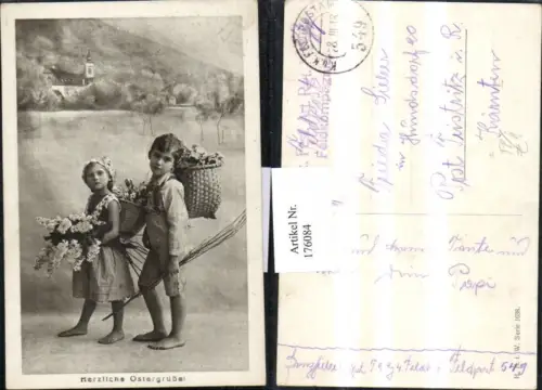 176084,Ostern Kinder m. Korb Blumen Wedel Feldpost K.u.K. Feldkompanie 549