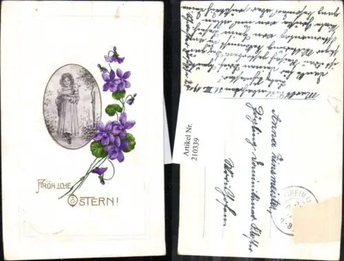 210339,Präge AK Ostern Kind m. Lamm i. d. Hand Veilchen