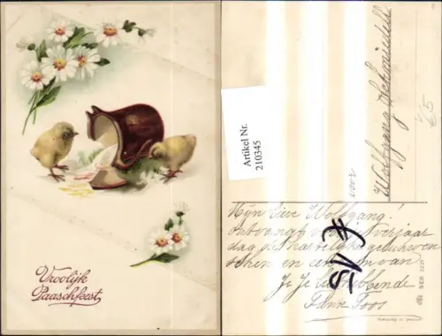 210345,Präge AK Ostern Küken Krug Blumen pub HWB 2223