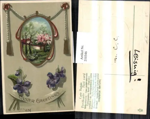 210346,Präge AK Ostern Landschaft Veilchen