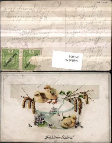 250074,Ostern Ei Schleife Küken Veilchen Birkenzweige m. Früchte