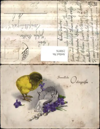 250076,Ostern Küken Holzeimer Blumen Veilchen Palmzweig Palmkätzchen