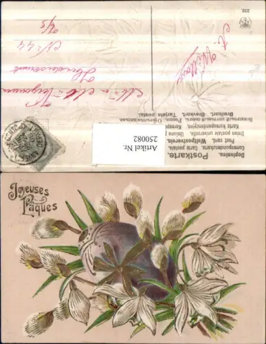 250082,Präge Litho AK Goldverzierung Ostern Osterei Ei Palmkätzchen Palmzweige