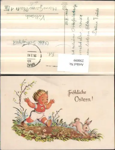 250099,Ostern Kind läuft Hasen hinterher Wiese