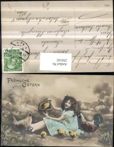 250102,Ostern Mädchen m. Kleid Korb Küken Huhn Hahn pub EAS 3