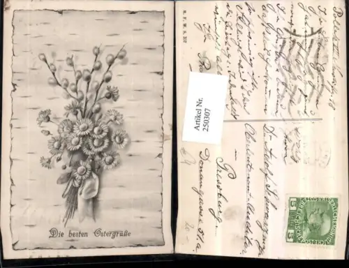 250307,Künstler AK Ostern Blumenstrauß Blumen Palmkätzchen Schleife