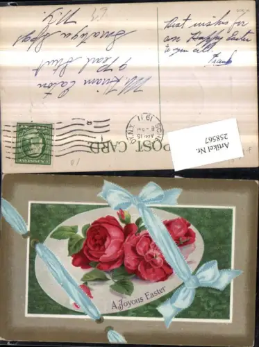 258567,Präge AK Ostern Rosen Ei Schleife Passepartout