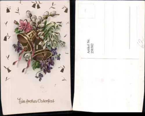 258582,Ostern Goldverzierung Glocken Veilchen Schneeglocken Palmzweige