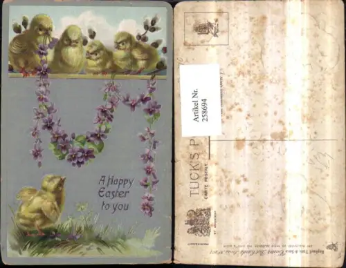 258694,Präge AK Ostern Küken Blumengirlande Blumen Veilchen pub Raphael Tuck u. Sons 701