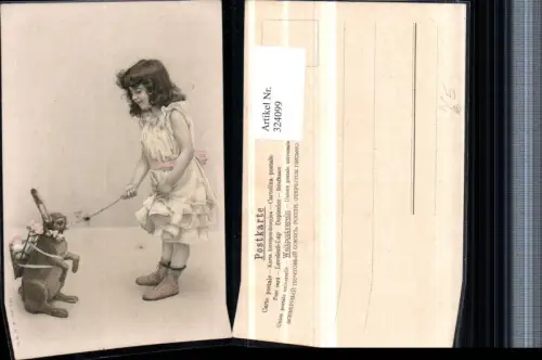 324099,Künstler AK Ostern Mädchen m. Kleid Osterhase Hase Rückenkorb Eier