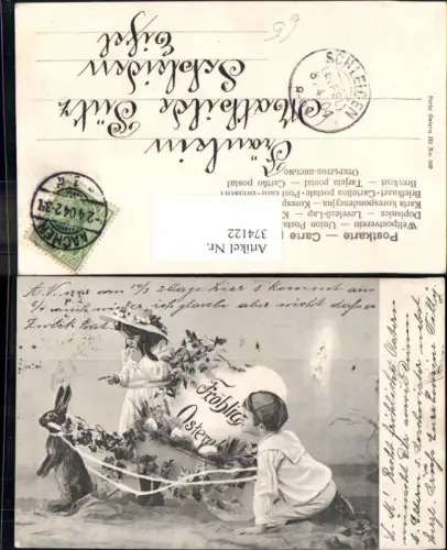 374122,Ostern Kinder Hase Osterhase Leiterwagen Osterei Ei Blumen