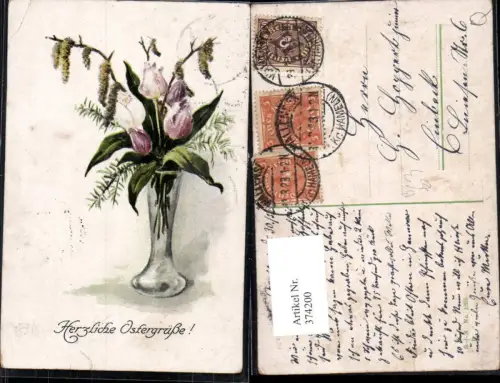 374200,Ostern Vase m. Tulpe Weidenkätzchen