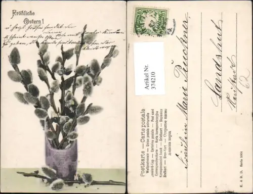 374210,Ostern Vase m. Palmkätzchen Zweige