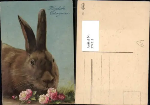 374211,Ostern Hase m. Blumen Rosen
