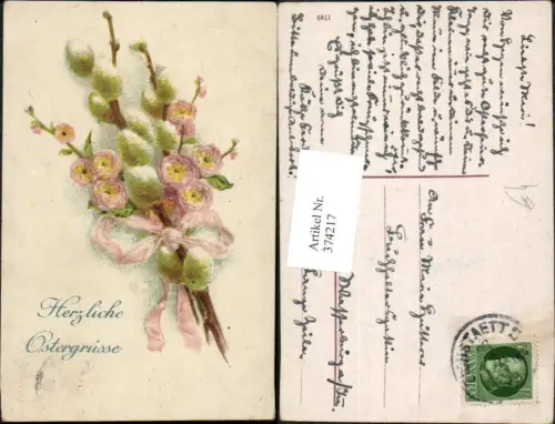 374217,Ostern Palmkätzchen Blütenzweig Schleife