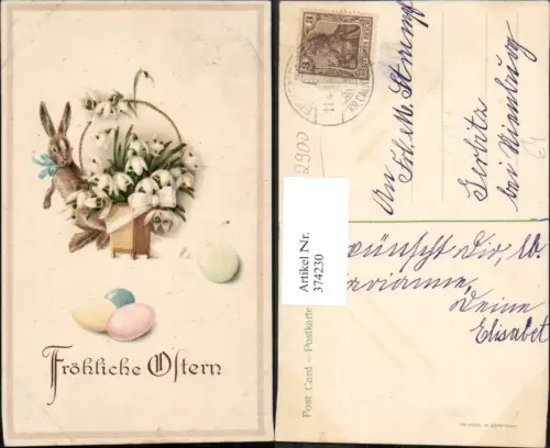 374230,Ostern Korb m. Schneeglöckchen Hase Bunte Eier Ostereier