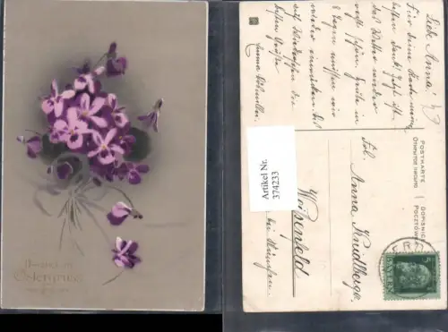 374233,Künstler Ak Ostern Blumen Veilchen Goldschrift