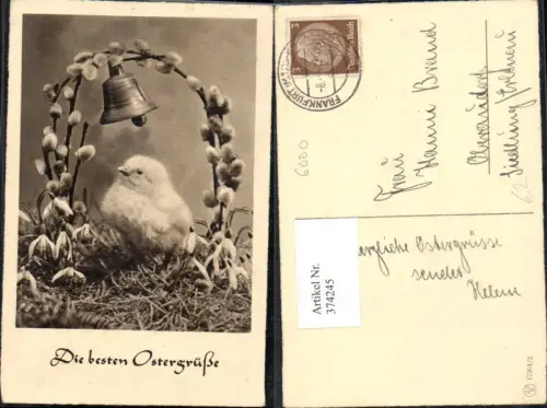 374245,Ostern Küken Palmkätzchenzweig Glocke Schneeglöckchen Blumen
