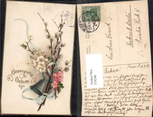 374246,Ostern Palmkätzchenzweige Blütenzweige Glocke Schleife