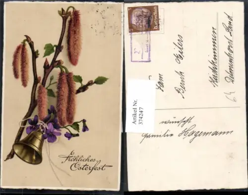 374247,Ostern Weidenkätzchen Glocke Veilchen Schleife