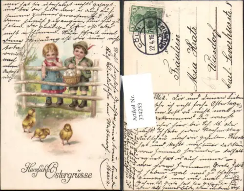 374253,Ostern Kinder Zaun Korb m. Eier Küken