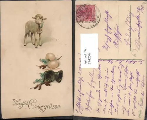 374256,Ostern Lamm Ostereier Eier Glocken Weidenkätzchen
