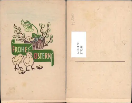 374258,Künstler Ak Ostern Küken Korb Blumen Ostereier Eier