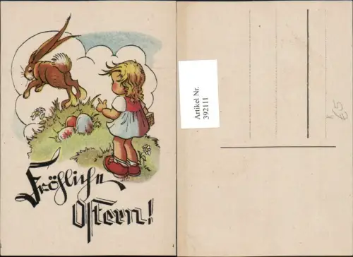 392111,Künstler AK Ostern Mädchen Osterhase Hase Ostereier Eier