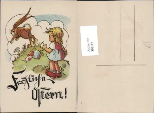392112,Künstler AK Ostern Mädchen Osterhase Hase Ostereier Eier