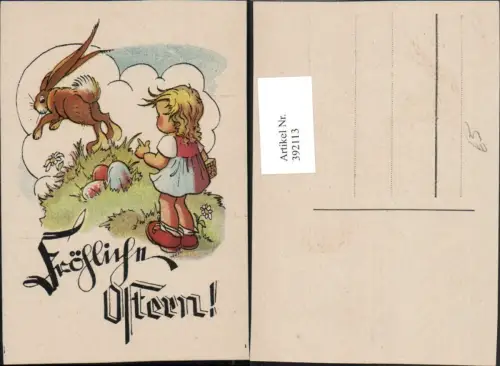 392113,Künstler AK Ostern Mädchen Osterhase Hase Ostereier Eier