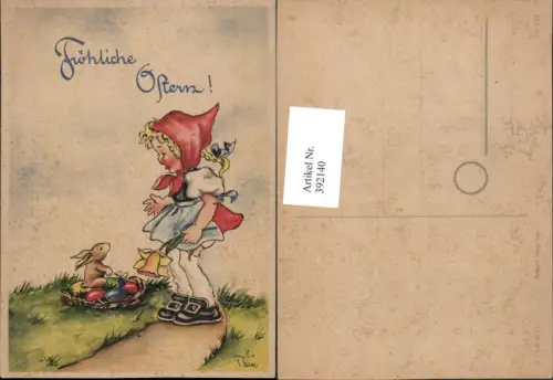 392140,Künstler AK Marg. Palu Ostern Mädchen Narzisse Osterhase Hase Ostereier