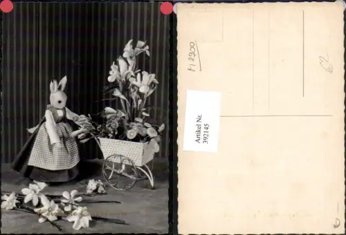 392145,Ostern Holzfigur Osterhase Hase Wagen Blumen