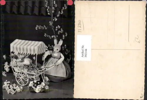 392144,Ostern Holzfigur Osterhase Hase Wagen Blumen Palmkätzchen