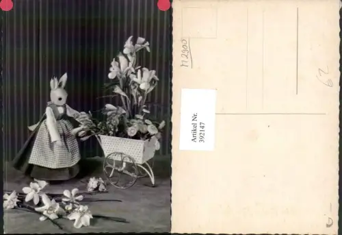 392147,Ostern Holzfigur Osterhase Hase Wagen Blumen