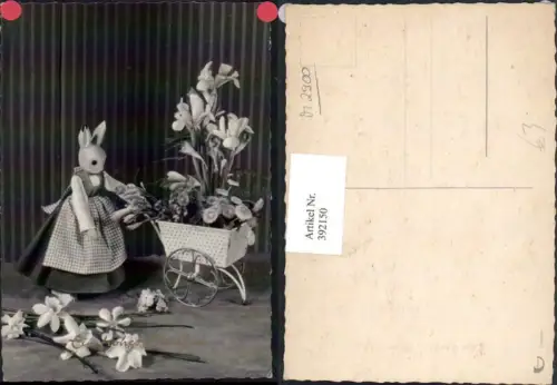 392150,Ostern Holzfigur Osterhase Hase Wagen Blumen