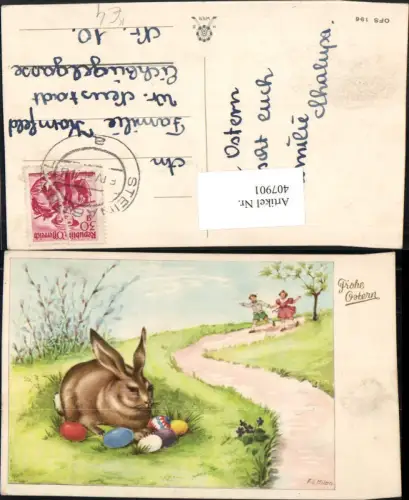 407901,Künstler AK F. G. Milan Ostern Osterhase Hase Eier