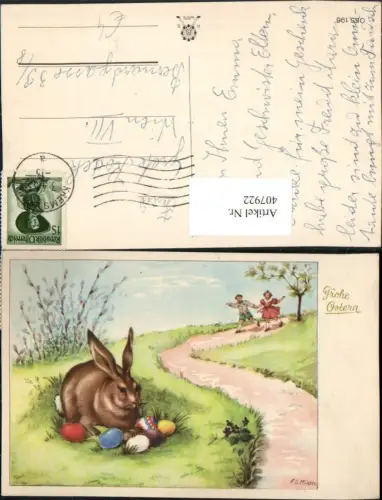 407922,Künstler AK F. G. Milan Ostern Osterhase Hase Ostereier Eier