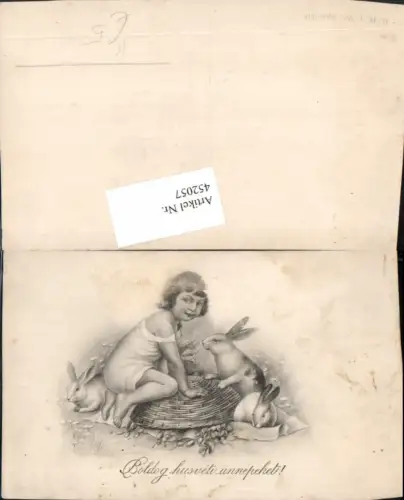 452057,Künstler AK Ostern Kind Korb Hasen Osterhase