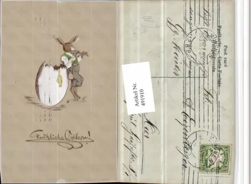 491910,Präge Künstler Litho Ostern Osterhase Flöte Ei