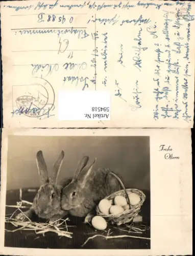 594518,Foto Ak Ostern Hasen Osternest Korb m. Eier Feldpost O 9588 B