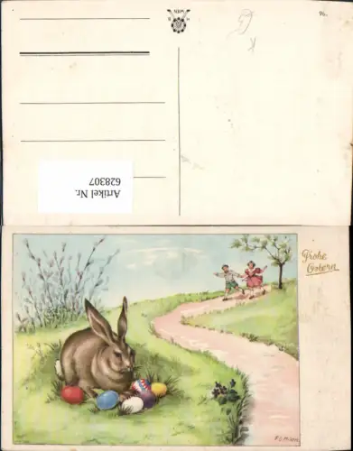 628307,Künstler Ak F. G. Milan Hase m. Bunten Eiern Kinder Ostern