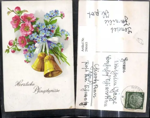 290443,Pfingsten Glocken Schleife Blumen Vergissmeinnicht Rosen Strauchrosen Blüten