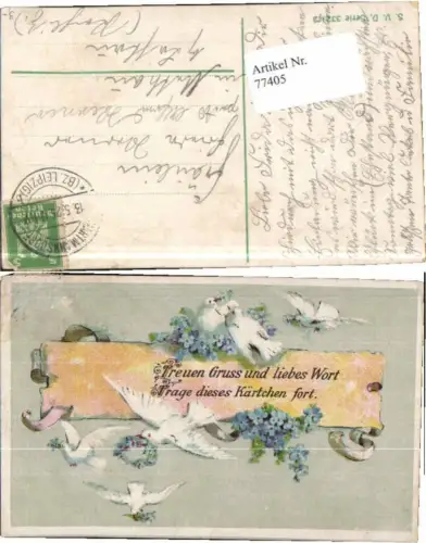 77405,Litho Tauben Brieftauben Briefe Blumen Hartmannsdorf gel