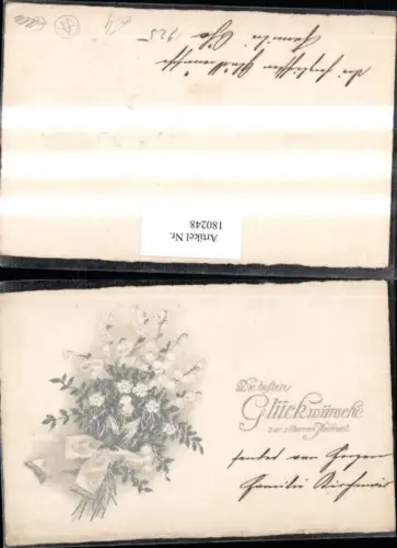 180248,Glückwunsch silberne Hochzeit Präge AK Silberdruck Märzenbecher Schleife Blumenstrauß