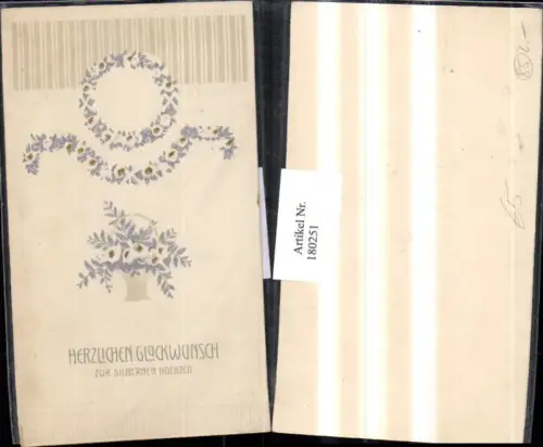 180251,Präge AK Silberdruck Glückwunsch silberne Hochzeit Blumenkranz Blumen