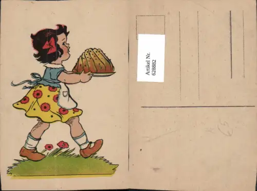 628882,Künstler Ak Mädchen m. Kuchen Guglhupf Blumen