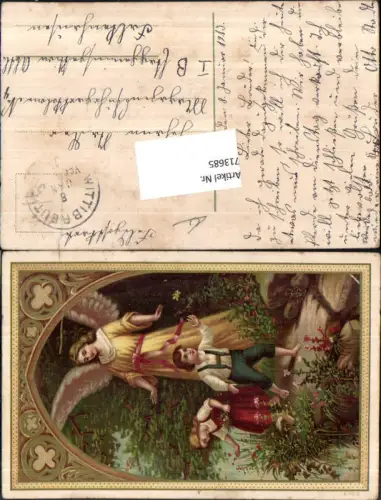 713685 Lithographie Kinder Engel Schutzengel Stp. Wittbreut n. Falkenhausen